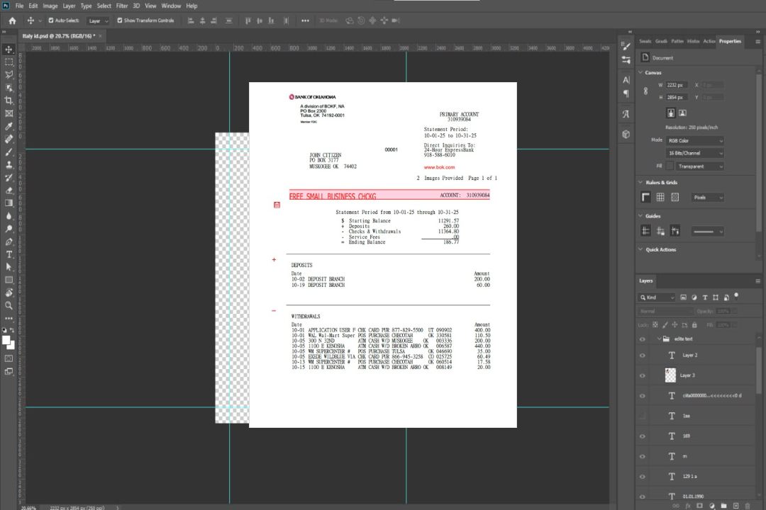 Modèle Word et PDF de relevé de compte de la USA Bank of Oklahoma template Modèle Word et PDF de relevé de compte de la USA Bank of Oklahoma template